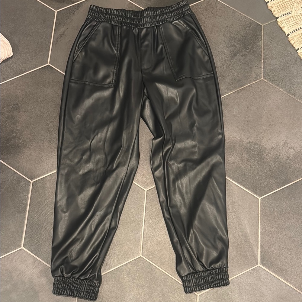 BCBGeneration Black Faux Leather Elastic-Waist Pants